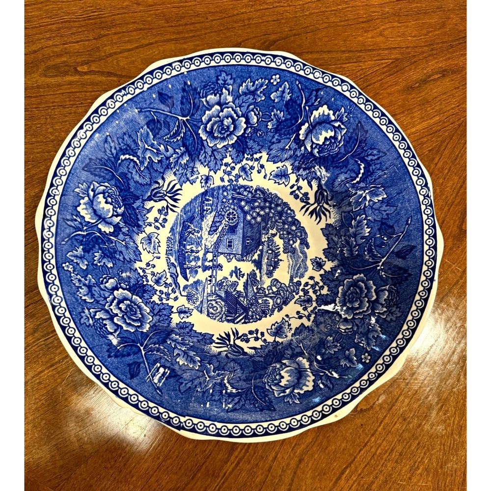 Anfora E-70 Blue & White Floral Ceramic Serving Bowl 12 in Made in Mexico